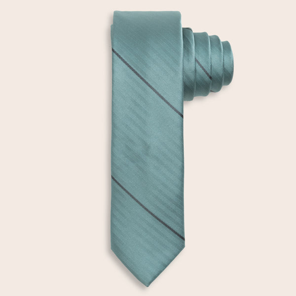 Teal striped tie on a light beige background
