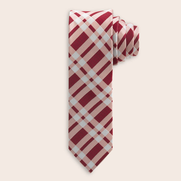 Red and white checkered tie on a beige background