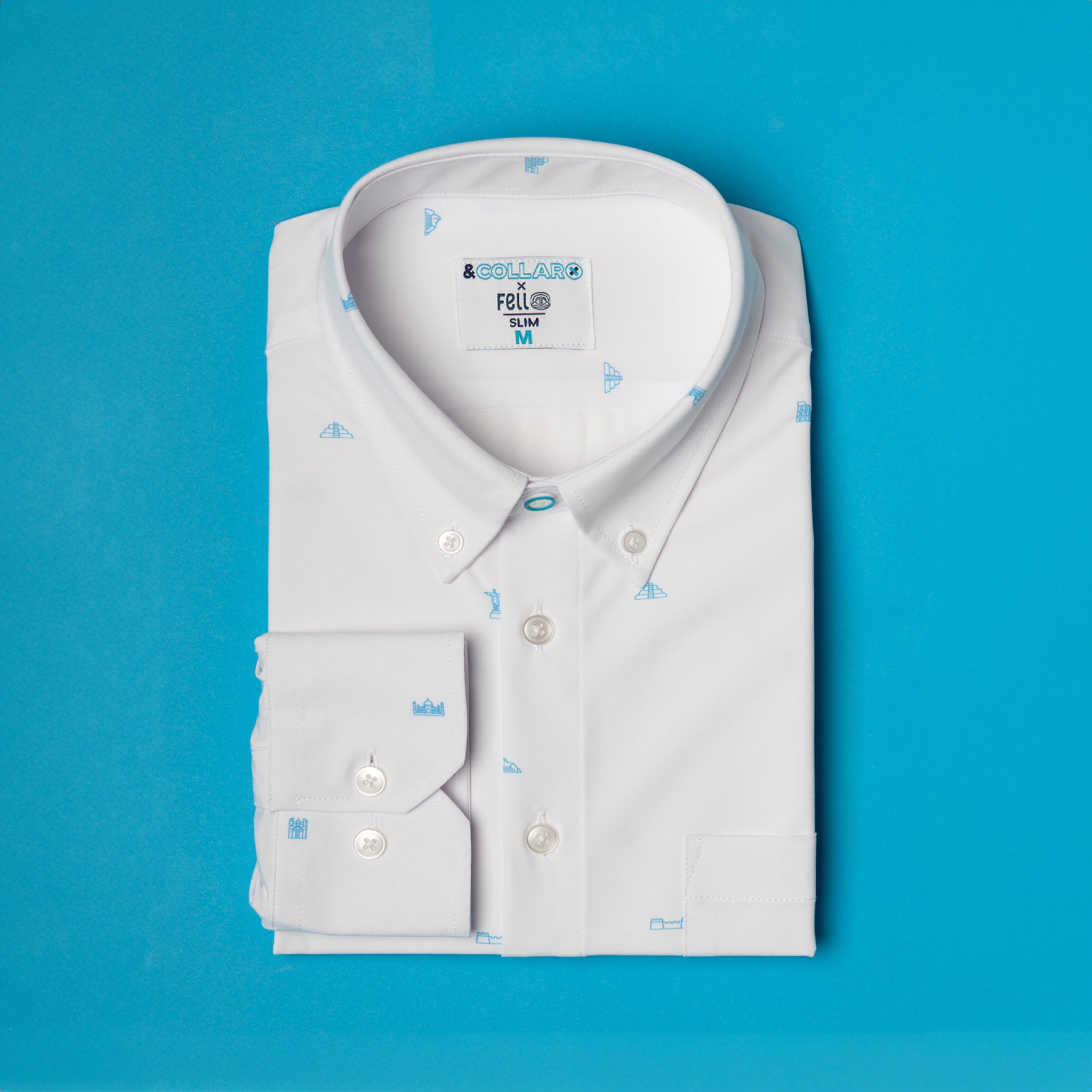 Men's White w/ 7 Wonders Icons Long Sleeve Dress Shirt, Stain Repellent, Wrinkle Resistant