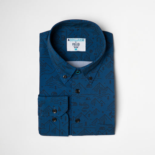 Range Shirt - Deep Blue w/ Mountain Designs