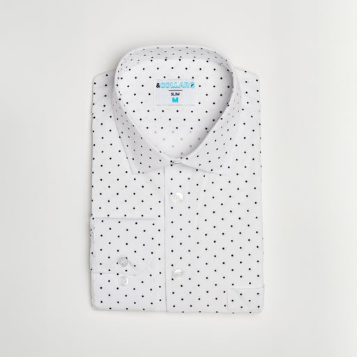 Range Shirt - White w/ Navy Polka Dots Short Sleeve