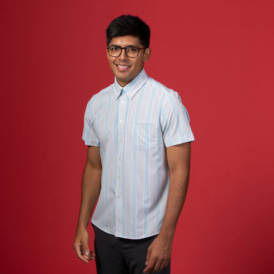 FINAL SALE: Range Shirt - Grey w/ Blue and White Stripes (No Returns or Exchanges)