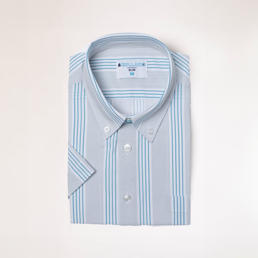 FINAL SALE: Range Shirt - Grey w/ Blue and White Stripes - &Final Sale - No Returns or Exchanges (NO RETURNS AND EXCHANGES)