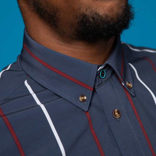 Zouma Navy & White Stripe Unstainable Dress Shirt M / Slim / Short Sleeve
