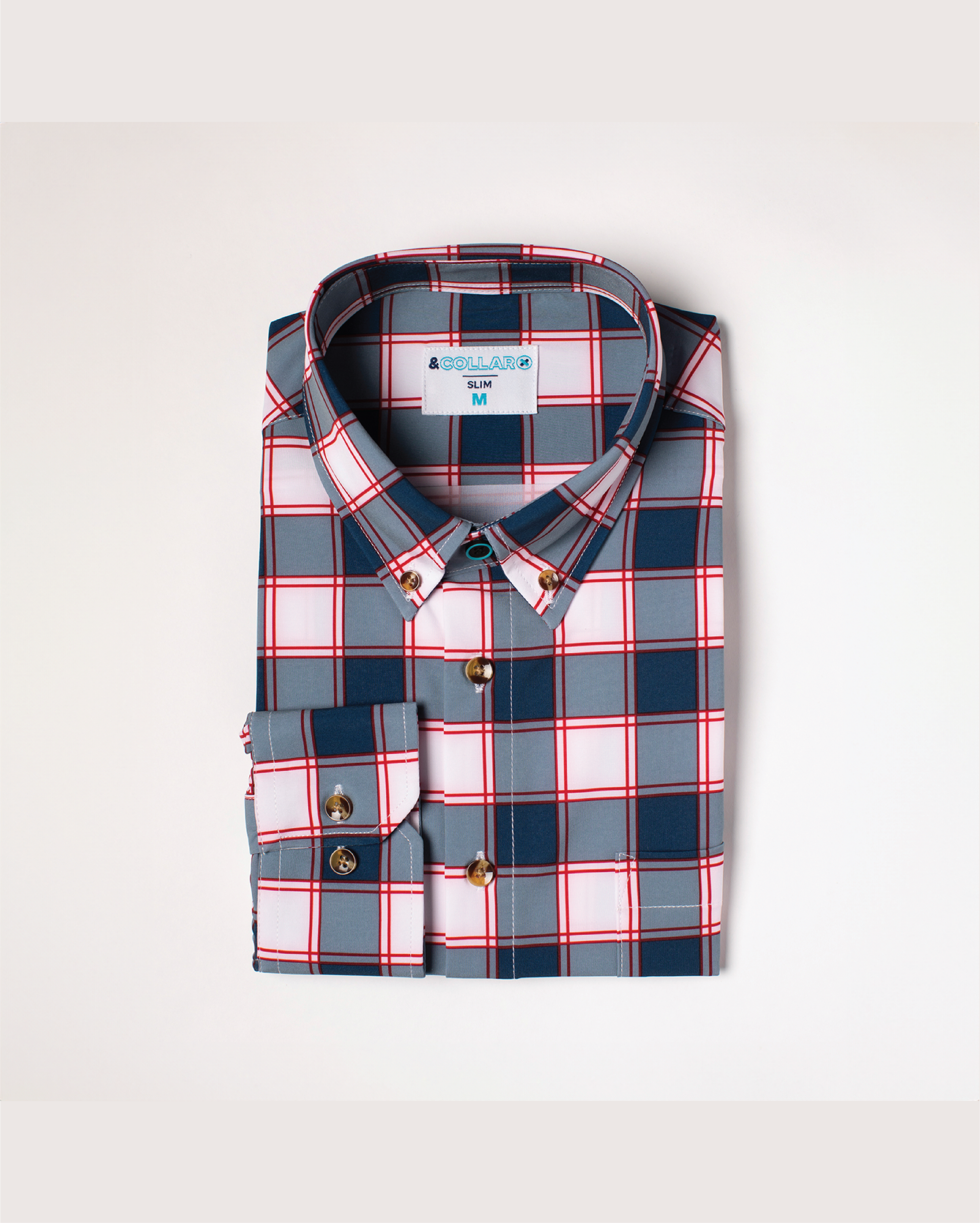 2-tacs Regular collar シャツ　XL FINAL SALE: Range Shirt - White and Navy w/ Red Accents (No