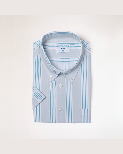 Vanuatu Light Gray & Teal Stripe Stainproof Shirt &Collar Vanuatu Light Gray & Teal Stripe Stainproof Shirt &Collar