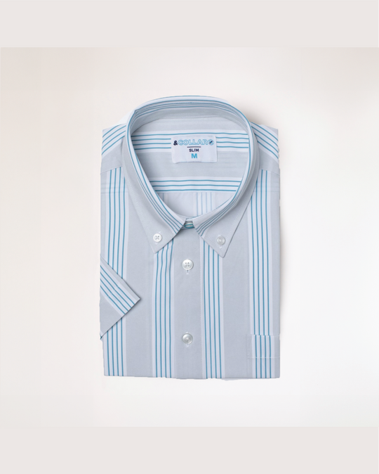 FINAL SALE: Range Shirt - Grey w/ Blue and White Stripes (No Returns or Exchanges)