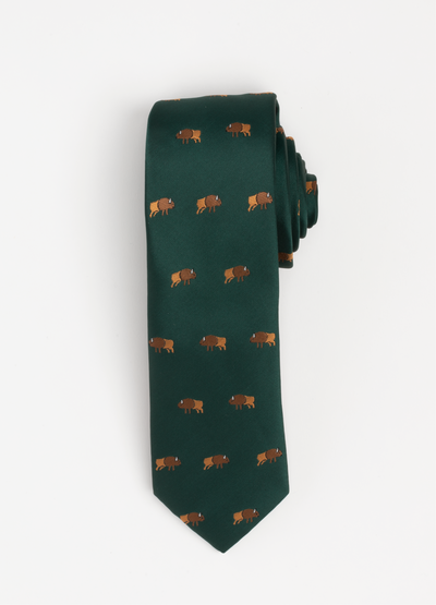 Green tie with brown buffalo 
