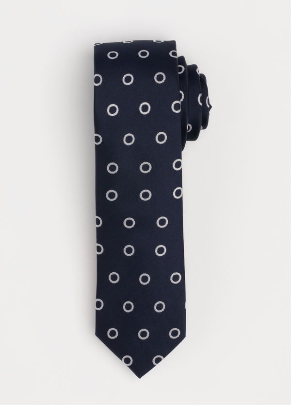 Navy blue tie with white circular pattern