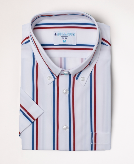 Range Shirt - White w/ Blue and Red Pinstripes