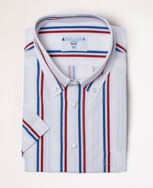 FINAL SALE: Range Shirt - White w/ Blue and Red Pinstripes (No Returns or Exchanges)