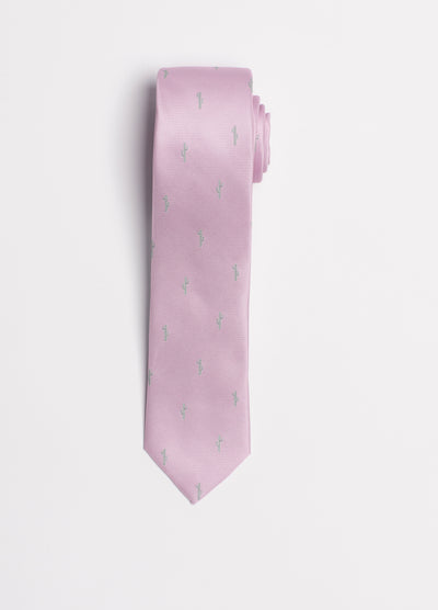 Pink tie with light grey cactus